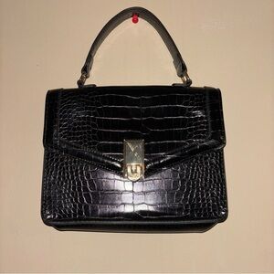 ALDO Black Croc-Embossed Structured Handbag Crossbody Minimalist Bag